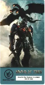 TRANSFORMERS-THE LAST KNIGHT Regal IMAX Tickets Disney Movie Ticket Trading Card