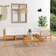 Patio Furniture Sets 6 Piece Garden Lounge Set with Cream Cushions Solid Teak Wood