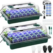 2 Pack Seed Starter Tray with Grow Light, 80 Cells Indoor Greenhouse Kit, 360...