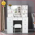 White Vanity Set Makeup Desk Dressing Table with 5 Drawers LED Mirror And Stool