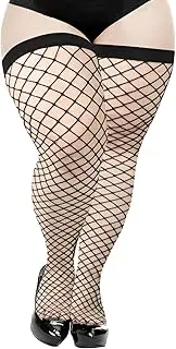 [Moon Wood] Plus Size Fishnet Stockings Stay up Lingerie Thigh High Stockings for Women Valentine's Day Dress