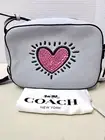 COACH X Keith Haring Camera Bag ICE BLUE Leather Crossbody Glitter HeartNEW $275