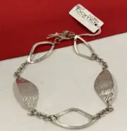 NEW BOMA 925 SIGNED Sterling Silver Textured HAMMERED Oval LINK Bracelet 7.75”