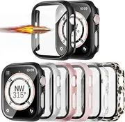 6 Pack for Apple Watch Series 7 41mm Case with Tempered Glass Screen Protector,JZK Slim Guard Bumper Full Coverage Hard PC Protective Cover HD Ultra-Thin Cover Compatible with iWatch 41mm Accessories