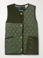 [Barbour] Barbour - Healy Paneled Quilted Shell And Cotton-corduroy Vest - Green - UK 14 UK 14 Green