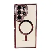 For Samsung Galaxy S24 Ultra Case, MagSafe Magnetic Diamond Rhinestone Glitter Cute Crystal Bling Full Camera Lens Protector Shockproof Cover – Rose Gold