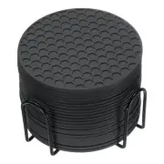 24 Pcs Silicone Coasters with Holder, 4 Inch Round Coaster for Drink, Black