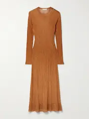 [Ulla Johnson] Ulla Johnson - Simone Metallic Ribbed-knit Midi Dress - Bronze - large large Metallic