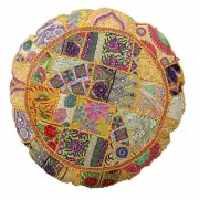 40" Round Floor Decorative Pillow Cover Yellow Patchwork Cushion Covers