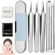 Stainless Steel Blackhead Remover Tool Kit, Pimple Popper Tool Kit, Blackhead Tweezers Extraction Tools for Nose Face (with Nasal Strips and Pads)