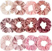 Whaline 12 Pieces Blush Theme Hair Scrunchies Velvet Elastics Pink Lovers Scrunchy Bobbles Soft Hair Bands Hair Ties Hair Accessories for Women or Girls (12 Blush)