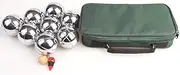 Deluxe Boules Petanque Bocce 8 Polished Alloy Ball Set with Green Canvas Carrying Case and Wooden Jack and Measuring Device Included