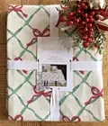 Shabby Chic 60 x 144 Holiday Tablecloth Festive Gold Metallic Ribbon & Red Bows