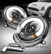 For 07-13 Mini Cooper S Clubman LED Tube Projector Black Headlights w/DRL Signal (for: Mini)