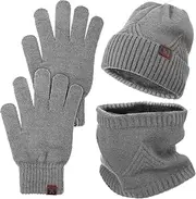[BESTYASH] Winter Hat Scarf Gloves Adults Warm Knit Beanie Neck Scarf Touchscreen Gloves Stylish Outdoor Accessories for Cold Weather Activities