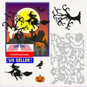 12pcs Halloween flying witch cemetery dead tree metal craft die cut cutting