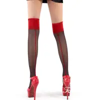 在飛比找momo購物網優惠-【桃色蕾絲】性感紅色背線大腿襪 網襪 絲襪(2116)