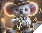GAIGEO Vintage Koala Trumpeter Print Boho Throw Blanket Cute Couch Big Comfy Couch Blankets Sofa 70x55 Inch Cow Personalized Cozy Fluffy