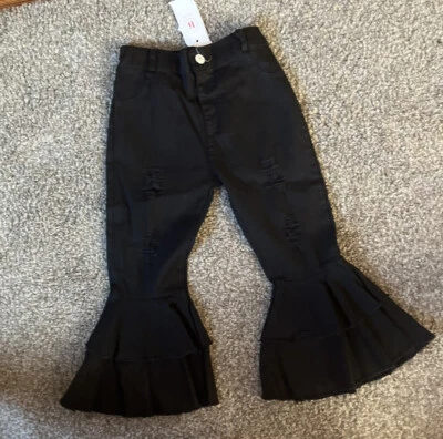 girl 5-6 Black denim bell bottom pants nwt