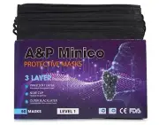 55000pcs Black A&P Minico Disposable Face Masks 3Ply Layer Protection Level 1