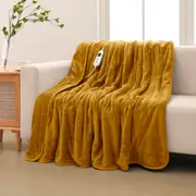 Dreamaker Coral Fleece Heated Throw Mustard 180x200cm