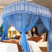 Princess Canopy for Girls 4 Corner Post Double Layer Bed Curtains Canopy with U-Shaped Bracket Bed Decoration 3 Openings Mosquito Net for King Size and Large Queen Size (Size:150×200×210cm,C
