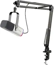 FIFINE XLR Streaming Microphone with Arm for Podcast Studio, USB Dynamic Microphone Gaming PC with Mute Button, for PS4/5 Mac Mixer Sound Cards - White