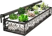 Hanging Flower Pot Stand with Hooks, Iron Railing Planter Holder, Metal Railing Planter Box for Outdoor Garden Porch Patio(Railing Width 5.5cm,80 * 20 * 12cm)