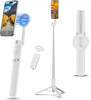 ULANZI MG003 Magnetic Bluetooth Selfie Stick Pro, 54'' 7 Sections Extendable Cell Phone Tripod Stand with Wireless Remote, Compatible w MagSafe, for iPhone 15 14 13 12 Series & Android Phones (White)
