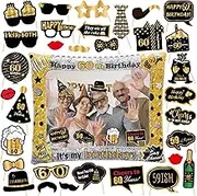 60th Birthday Photo Booth Props - Happy 60th Birthday Party Decorations Black Gold Inflatable Selfie Frame, 60 and Fabulous Funny Party Photobooth Accessories for Women Men