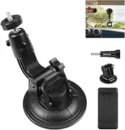 PULUZ Car Suction Cup Mount for GoPro/Insta 360/DJI Osmo Action Camera Vehicle Window & Windshield Mount Holder Camera Mount with 2.3-3.3 inch Phone Clamp & Tripod Adapter