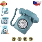 Stylish Blue Corded Telephone - Retro Rotary Off-Line Phone with Redial Options