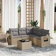 Patio Furniture Sets 6 Piece Garden Sofa Set with Cushions Beige Poly Rattan