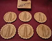 Leather Coasters Set Of 6 With Holder , Colllectible LOT. f/Argentina.NEW !