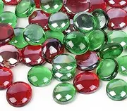 Luckforest Flat Glass Marbles, 1Lb Red, Green Glass Gems for Vase Filler, Crafts, Aquarium and Fish Tank Pebbles, Christmas Party Centerpieces, Floral Display