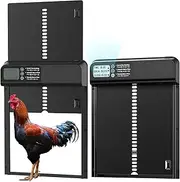 Chicken Coop Door Opener with Timer Control, Anti-Pinch Protection, Aluminum Door, Battery Powered LCD Screen, Weatherproof, Low Battery Alert, Easy Installation for Poultry