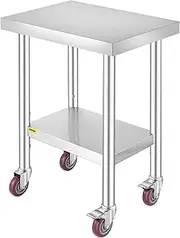Mophorn Stainless Steel Catering Work Table 60(L) x46(W) x86(H) cm Commercial Kitchen Table with 4 Wheels Commercial Food Prep Workbench with Flexible Adjustment Shelf for Kitchen Prep Table