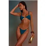 Teal Gold Trim Micro Bikini Top, Teal