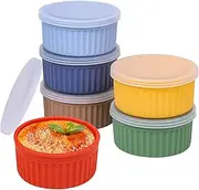 Koluti Nonstick Silicone Ramekins 4 oz with Lid, 6-Pack Oven Safe Creme Brulee Bowl for Baking, Mini Souffle Ice Cream Dessert Pudding Dipping Sauce Cups, BPA Free, Microwave, Freezer, Dishwasher Safe