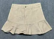 She & Sky Mini Skirt Womens M Beige Solid Corduroy Snap Zip High Waist Midi New
