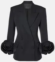 [Valentino] Valentino Floral-appliqué virgin wool grisaille blazer AU 4 black