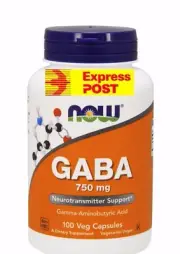 GABA Now Foods, 750mg, 100 Capsules 750 MG Natural Calming Effect