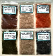 6 col 100% HARE DUBBING SET FREE SHIPPING fly tying nymph and wet flies hare ear