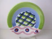 PRIMULA PLANTS BLUE & GREEN STRIPES DESIGN SALAD PLATE 8" -1203K