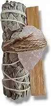 Enlightened Emporium Natural Smudging Kit, Palo Santo, White Sage, Rose Quartz Crystal