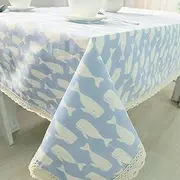 EHOMERY Elegant Dining Table Cloth Tablecloth Quality Whale Table Cloth Wipeable 8 Seater Tablecloth Outdoor Waterproof Cotton Blue Table Decoration 140X180Cm