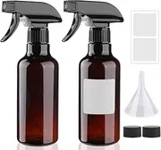 Hethyo Plastic Spray Bottles 12oz 2 Pack Adjustable Mist/Stream Spraying Heavy Duty Square Water Spray Bottles for Hair, Cleaning Solutions, Plants,Essential Oils (Brown)