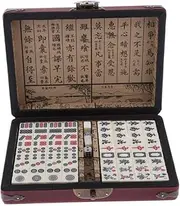 JunZheHub Compact Chinese Mahjong Game Set with Wooden Storage for Travel