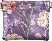 [FRODOTGV] Florals Tulips Purple Small Leather Coin Purse Convenient Change Wallet for Women Boys Girls, Florals Tulips Purple, 4.33"(L) x 3.74"(W) x 0.39"(H), Classic
