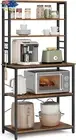 Coffee Rack Storage 6-Tier Shelves Microwave Stand Hooks Rustic Brown Black